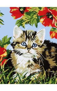 Живопись на холсте. Котёнок в цветах, 30х40 см