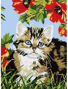 Живопись на холсте. Котёнок в цветах, 30х40 см Живопись на холсте. Котёнок в цветах, 30х40 см