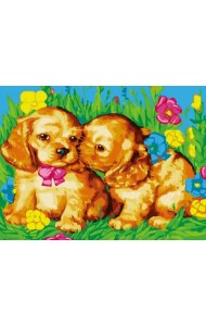 Живопись на холсте. Щенки на поляне, 30х40 см
