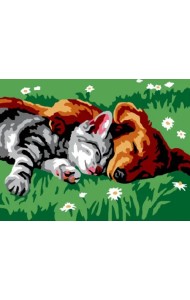 Живопись на холсте. Котёнок и щенок, 30х40 см