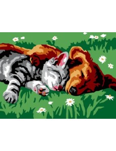 Живопись на холсте. Котёнок и щенок, 30х40 см Живопись на холсте. Котёнок и щенок, 30х40 см