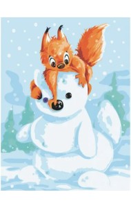 Живопись на холсте. Белка и снеговик, 30х40 см