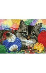 Живопись на холсте. Котик с клубочками, 30х40 см