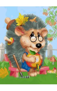 Живопись на холсте. Ёжик-садовод, 30х40 см