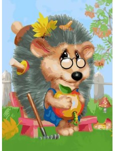 Живопись на холсте. Ёжик-садовод, 30х40 см