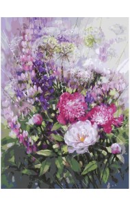 Живопись на картоне. Пионы и люпины, 30х40 см