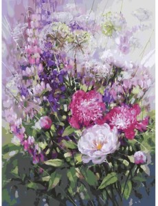 Живопись на картоне. Пионы и люпины, 30х40 см Живопись на картоне. Пионы и люпины, 30х40 см