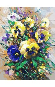 Живопись на холсте. Букет с анютками, 30х40 см