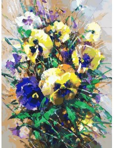 Живопись на холсте. Букет с анютками, 30х40 см