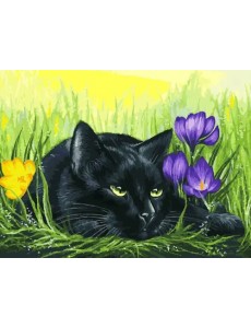 Живопись на холсте. Кот и крокусы, 30х40 см Живопись на холсте. Кот и крокусы, 30х40 см