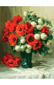 Живопись на холсте. Маки и снежные шары, 30х40 см