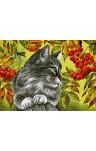 Живопись на холсте по номерам. Отдых в ветках рябины, 30x40 см