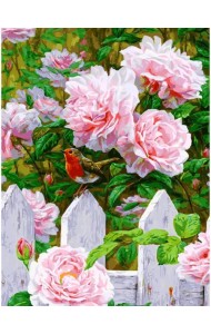 Набор для рисования по номерам. на холсте. Птичка на заборе, 30x40 см