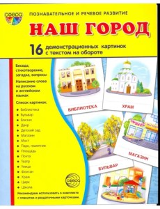 Наш город. 16 демонстрационных картинок с текстом на обороте. Беседа, стихотворение, загадка, вопрос