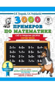 Математика. 1 класс. 3000 примеров. Счёт в пределах десятка. Состав числа