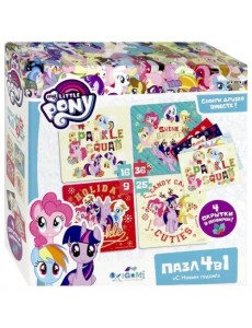 Пазл 4 в 1. My little pony. Зима. Блестящие каникулы + 4 открытки