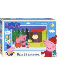 Пазл. Peppa Pig. Зима. Отдыхаем всей семьёй, 24 элемента + наклейки