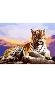 Холст с красками. Рисование по номерам. Большой тигр на закате, 40х50 см