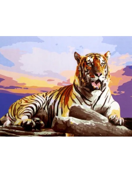 Холст с красками. Рисование по номерам. Большой тигр на закате, 40х50 см