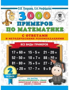 Математика. 2 класс. Все виды примеров с ответами и методическими рекомендациями. 3000 примеров