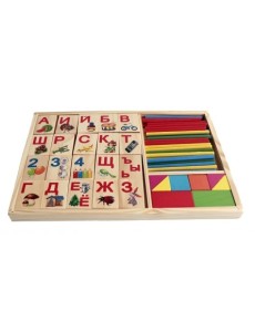Деревянная игрушка "Набор для счета. Азбука, палочки и блоки"