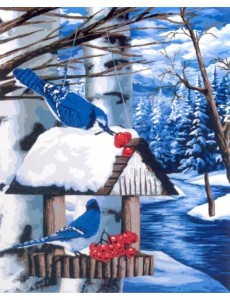 Набор для рисования по номерам. на холсте. Птичья кормушка, 50х40 см Набор для рисования по номерам. на холсте. Птичья кормушка, 50х40 см