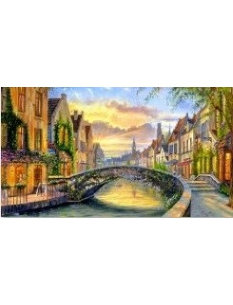 Холст с красками "Рисование по номерам. Дома у канала с мостиком", 40x50 см
