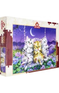 Пазл. Котята на качелях под луной, 500 элементов
