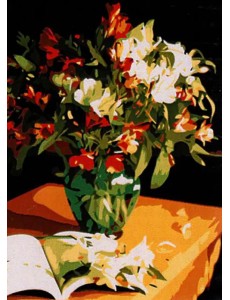Холст с красками "Рисование по номерам. Букет и книга", 22x30 см Холст с красками "Рисование по номерам. Букет и книга", 22x30 см