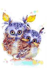 Живопись на холсте. Осенние совушки, 30x40 см