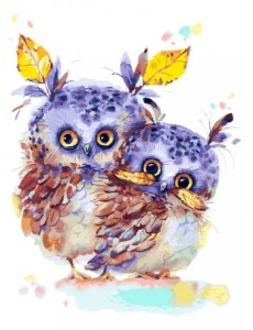 Живопись на холсте. Осенние совушки, 30x40 см Живопись на холсте. Осенние совушки, 30x40 см