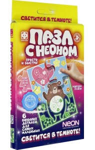 Пазл с неоном. Медвежонок, 6 элементов