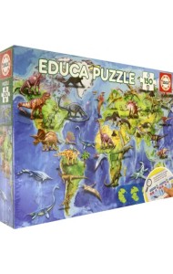 Пазл. Мировая карта динозавров, 150 элементов