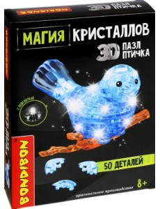 Пазл 3D с подсветкой. Магия кристаллов. Птичка, 50 деталей
