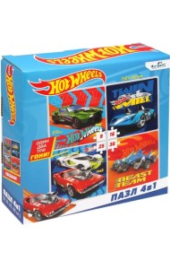 Пазл 4 в 1. Hot wheels. Крутые гонщики