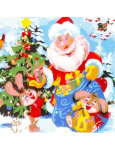 Холст с красками. Зверята принимают подарки Холст с красками. Зверята принимают подарки