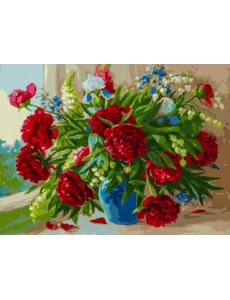 Живопись на холсте. Красные пионы