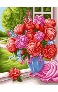 Рисование по номерам. Красные пионы