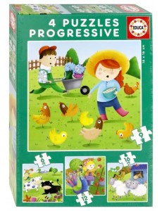 Пазл 4 в 1. Животные на ферме, 6, 9, 12, 16 элементов