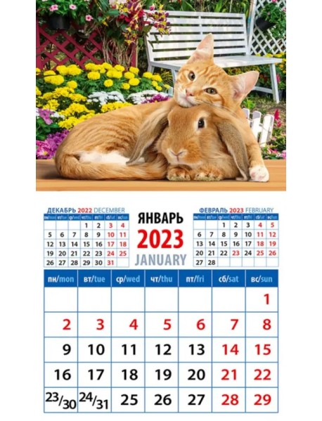 Календарь на 2023 год. Год кота и кролика. Настоящие друзья