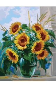Живопись на холсте. Букет с подсолнухами