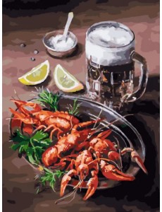 Живопись на холсте. Пиво и раки