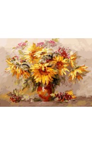Живопись на холсте. Подсолнухи и калина