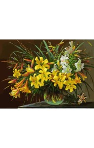 Живопись на холсте. Золотая лилия