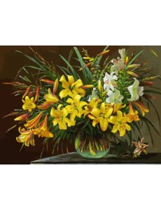 Живопись на холсте. Золотая лилия