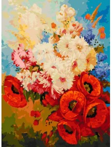 Живопись на холсте. Цветочная мозаика