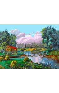 Живопись на холсте. Стога у реки