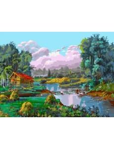 Живопись на холсте. Стога у реки