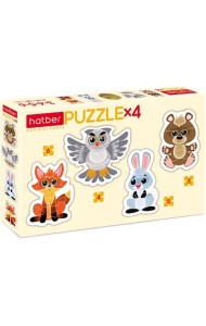Puzzle. Набор фигурных пазлов, 4 в 1. Лесные звери