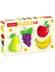 Puzzle. Набор фигурных пазлов, 4 в 1. Яркие фрукты